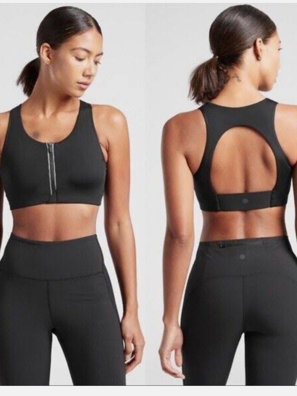 Athleta Black Front-Zip Performance Sports Bra Small